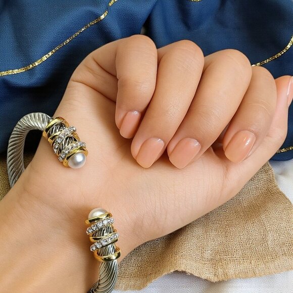 Vintage Elegant Cuff Bracelet Gold Plated Cable Stainless Steel Bangle - Picture 8 of 11